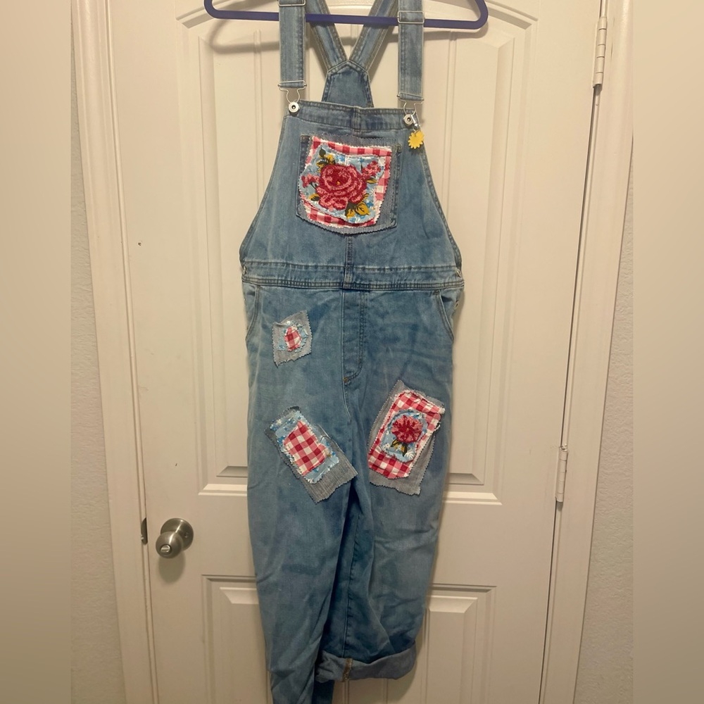 Denim Patchwork Women's Overalls